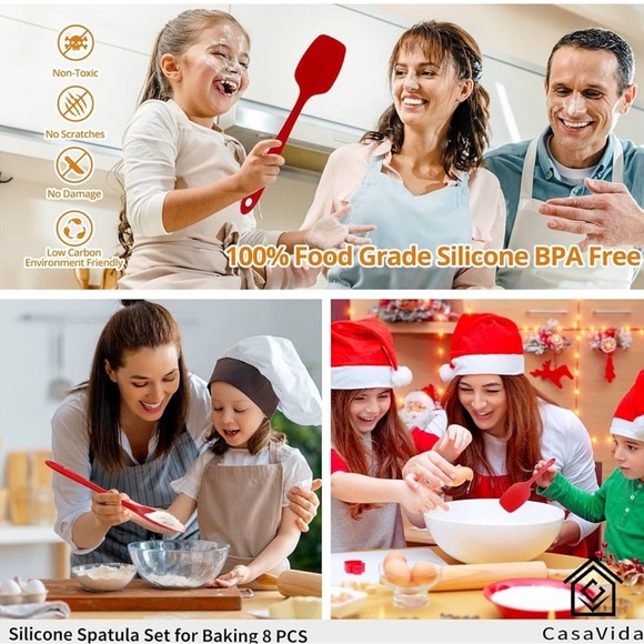 CasaVida Silicone Spatula Set 1piece Seamless Kitchen Bakeware Baking Mixing 8pc - Picture 4 of 12
